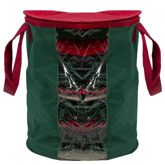 12" Red and Green Christmas Light Storage Organizer with Clear Window