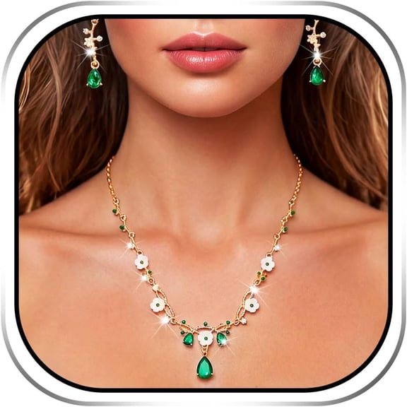 DESIGNICE Bridal Wedding Jewelry Set Gold and Green Crystal Jewelry Rhinestone Prom Jewelry Accessories for Women wedding jewelry sets for brides