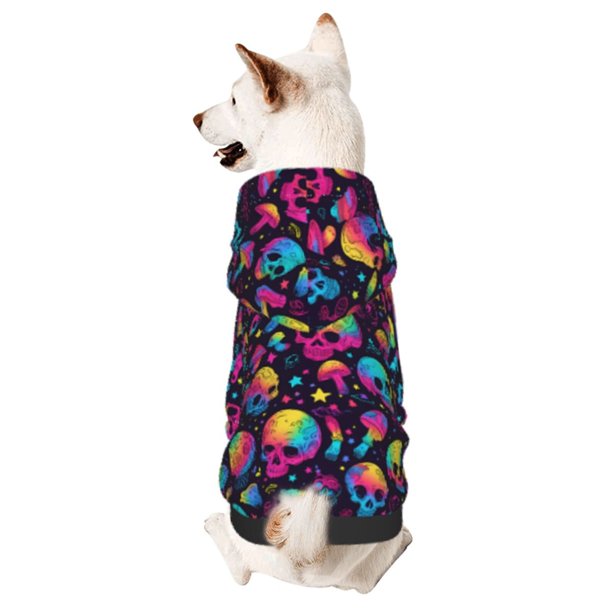 Balery Skull rainbow color mushroom Sudadera con Capucha para Perros Pequeños – Ropa para Mascotas, Disfraz para Perros y Gatos, Ideal para Fiestas y Cosplay-XX-Large