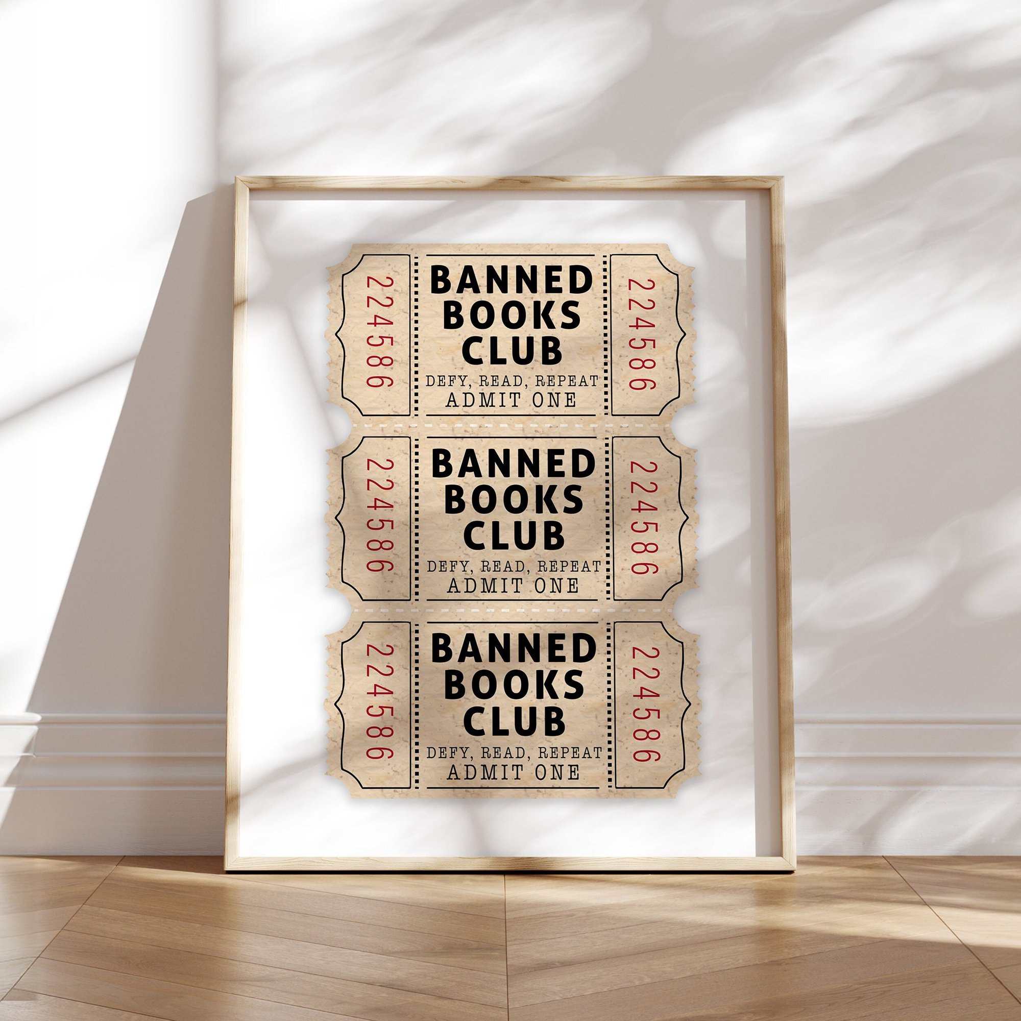 Banned Books Club Ticket Stub Print, Retro Vintage Style Book Club Poster , Poster Print Only