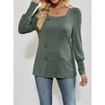thumbnail image 2 of GXFC Women Fashion Ribbed T-Shirts Long Sleeve Shirts Solid Color Pullover Square Neck Buttons Puff Blouses Spring Fall Casual Loose Fit Tops, 2 of 8