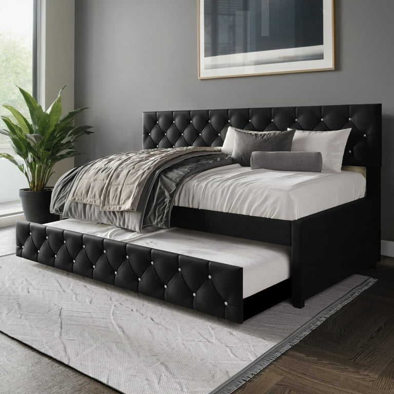 Home Design Darcey Twin Daybed with Trundle, Dark Gray Velvet photo 1
