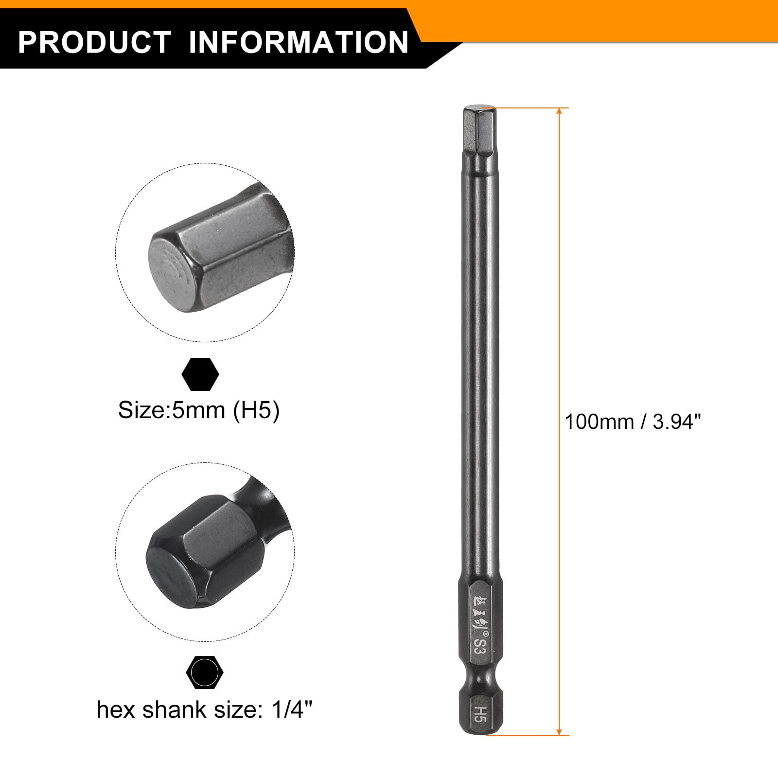 Uxcell 15pcs Hex Head Wrench Drill Bit 5mm(H5) Metric 1/4" Hex Shank 4"(100mm) Length S3 Steel Magnetic Impact Drivers Screwdriver Bit Industrial Grade Hexagon Electric Drill Bits