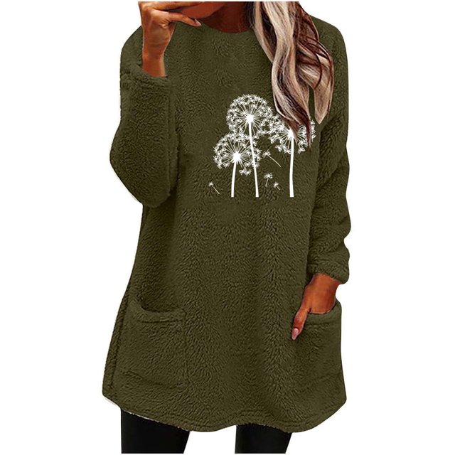 Bowake Chandails en Molleton Confortables pour Femmes Chandail d'Hiver Chaud à Manches Longues Col Rond