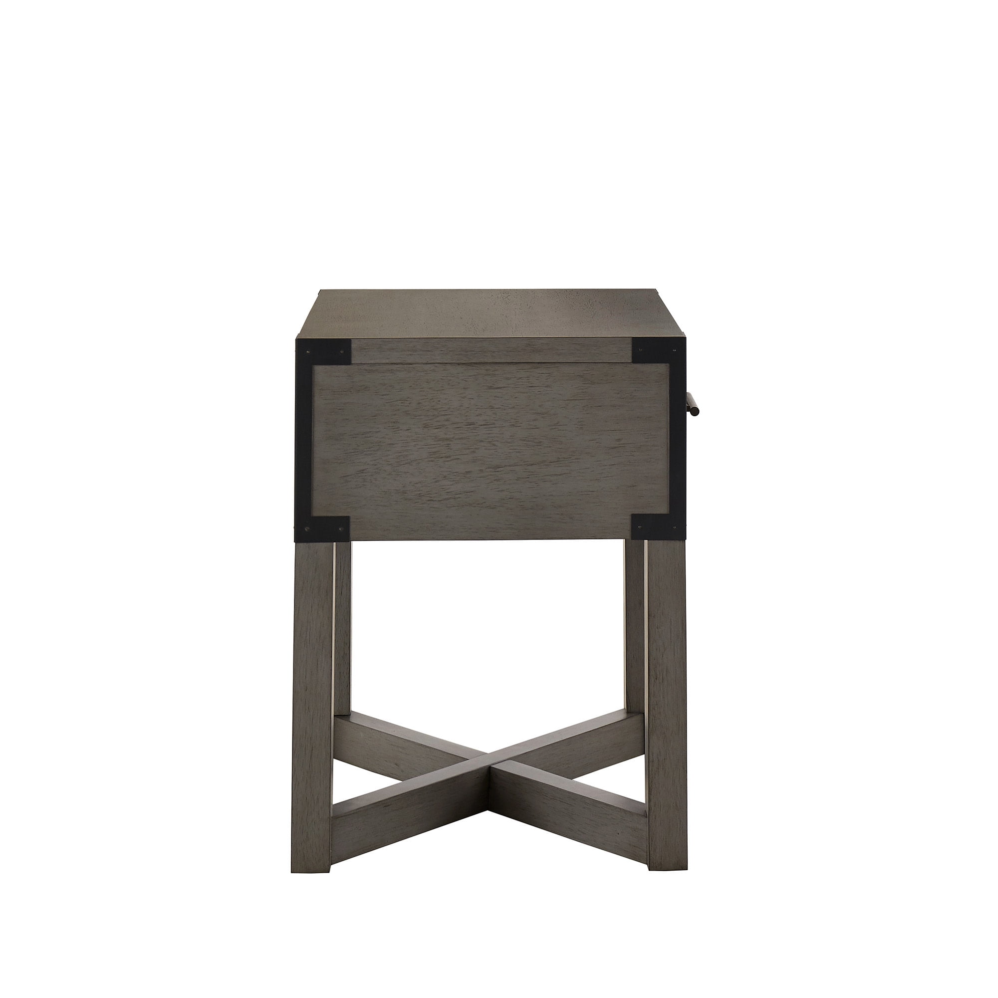 Weston Home Lompoc Wood Finish X-Base End Table with Drawer, Antique Gray