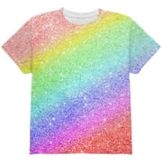 LGBTQ Pride Faux Rainbow Glitter All Over Youth T Shirt Multi YSM