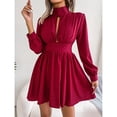 thumbnail image 2 of Coupe Mini Robe, Robe Col Roulé de Couleur Unie Taille Haute Mini Robe à Manches Longues Robe Surélevée Design, 2 of 7