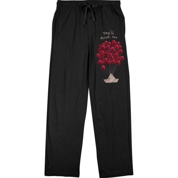 It Movie (2017) You'll Float Too Red Balloon And Paper Boat Men's Black Sleep Pants-XL