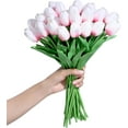thumbnail image 3 of Pink Tulips Fake Artificial Flowers Real Touch " Silk Flower for Home Decor Mother's Day Spring Wedding Bouquet Decorations Floral Arrangements(Pink Base), 3 of 5