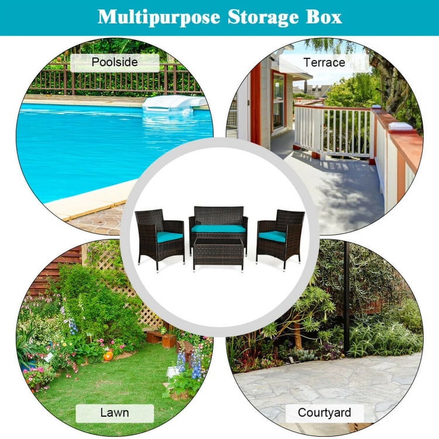 Aimee Lii 4 Pieces Patio Cushioned Wicker Conversation Set, Outdoor Sectional Set with with Glass Coffee Table, Turquoise Aimee Lii 4 Pieces Patio Cushioned Wicker Conversation Set, Outdoor Sectional Set with with Glass Coffee Table, Turquoise