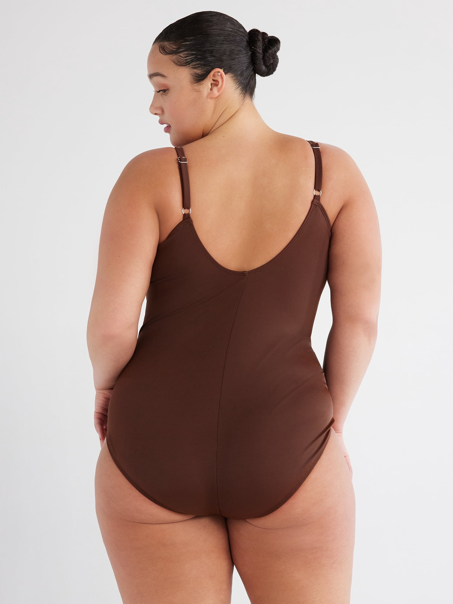 Time and Tru Women's and Women's Plus V Wire One Piece Swimsuit, Sizes XS-3X