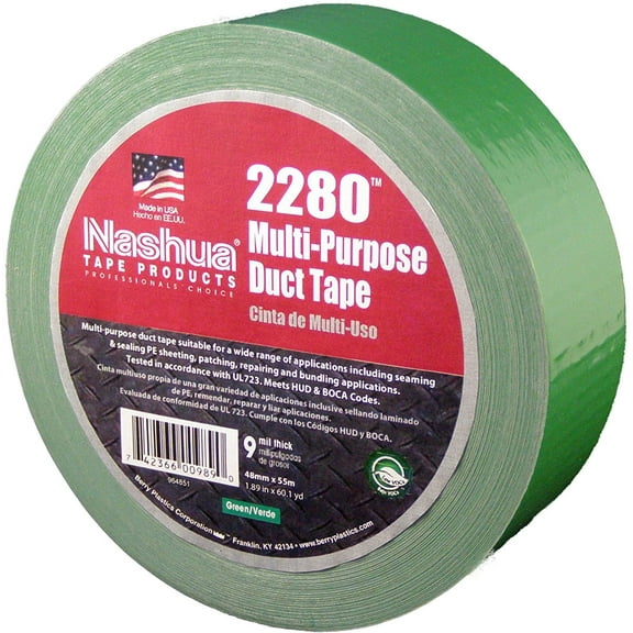 Full Case of  NASHUA 2280 Green Duct Tape 48mm x 55M x 9mil - 24 Rolls