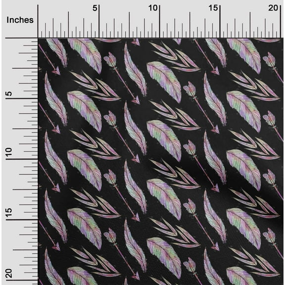 oneOone Polyester Lycra Black Fabric Feather Feather Dress Material Fabric Print Fabric By The Yard 56 Inch Wide