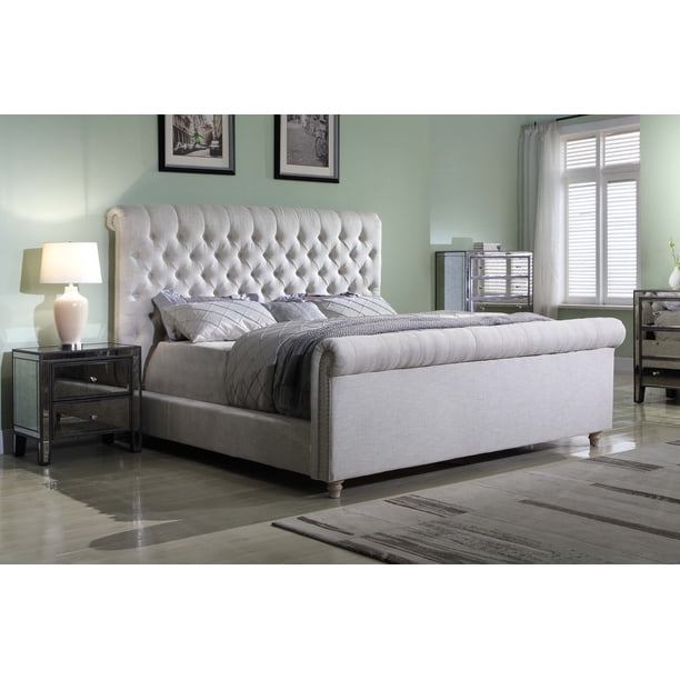 Best Master Furniture JeanCarrie Upholstered Sleigh Bed, Queen Cream