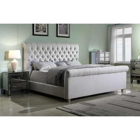 Best Master Furniture Jean-Carrie Upholstered Sleigh Bed, Queen Cream