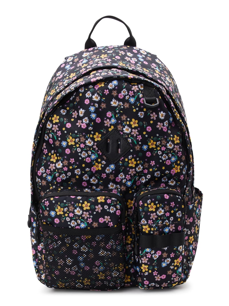 No Boundaries Floral Backpack in Black and Pink No Boundaries Floral Pink Flap Backpack Bag with Vinly  main image 4