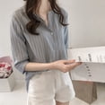thumbnail image 3 of Qarigey Camisa a rayas Mujer Blusa de verano Cuello Suelta Top casual Prendas para la parte del cuerpo Azul claro 3XL, 3 of 8