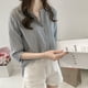 thumbnail image 3 of Qarigey Camisa a rayas Mujer Blusa de verano Cuello Suelta Top casual Prendas para la parte del cuerpo Azul claro 3XL, 3 of 8