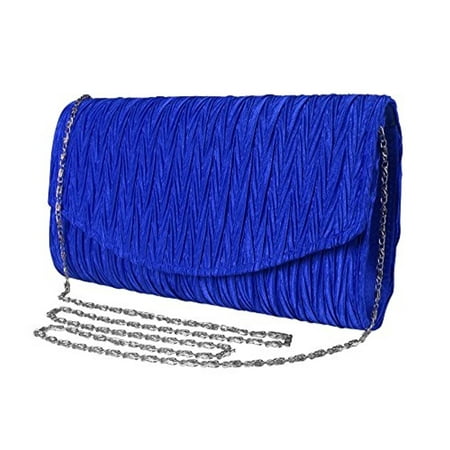 Layers Pleated Clutch - Peach Couture Womens Vintage Satin Pleated Envelope Evening Cocktail Wedding Party Handbag Clutch (Blue)