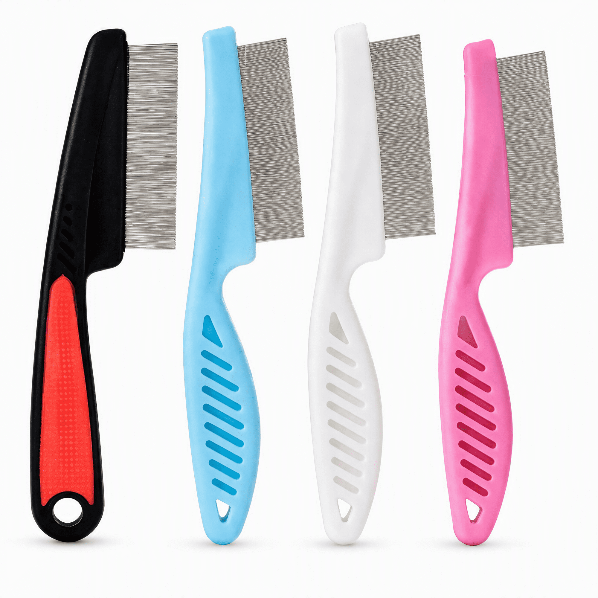 4-Piece Professional Flea and Lice Comb Set for Dogs and Cats, Stainless Steel Grooming Tools for Tear Stains, Detangling, and Dematting