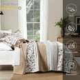 thumbnail image 3 of Y-PLWOMEN Cotton Quilt Set King Size, King Quilt Bedding Set Bedspreads, Floral Striped Quilt, Lightweight Quilted Comforter for King Bed, Brown/White/Gray, All Season, 3 Pieces, 3 of 8