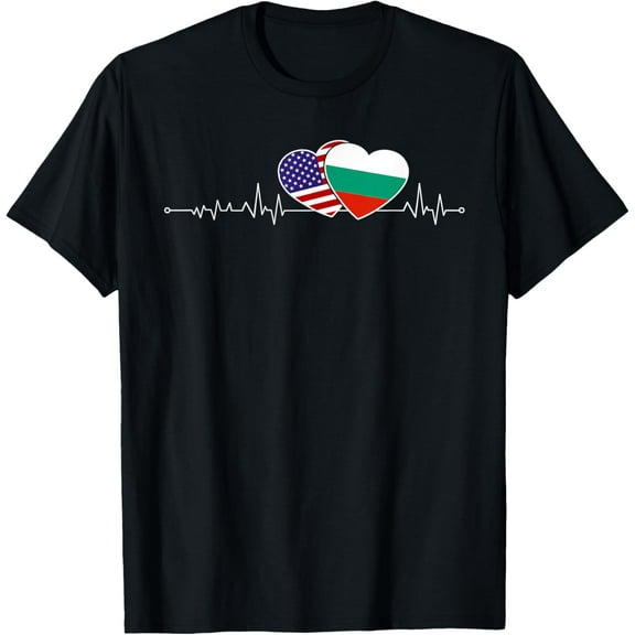 men and women can wear，Bulgaria Family Bulgarian American Heartbeat Flag T-Shirt