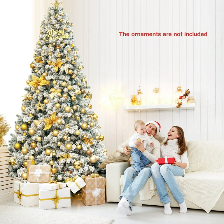 Costway 9ft Snow Flocked Hinged Unlit Metal Christmas Tree