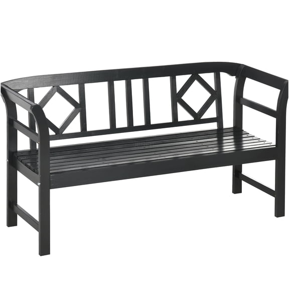 JERFIT 3-Person Outdoor Bench, Black Wood Garden Bench with Backrest & Armrests, Rustic Diamond Pattern Design for Patio, Porch, Lawn
