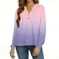 thumbnail image 4 of WTOBBY Women's Gradient Print V-Neck Button Down Long Sleeve T-Shirt Top, Casual Fashion Tee for Daily Comfort, Soft Blend Fabric Weekend Style,Light Purple S, 4 of 4