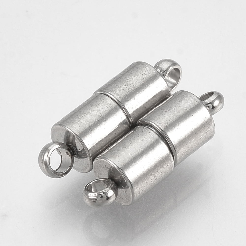 Resistant 201 Stainless Steel Magnetic Clasps with Loops Column Stainless Steel Color 13x4mm Hole: 1mm