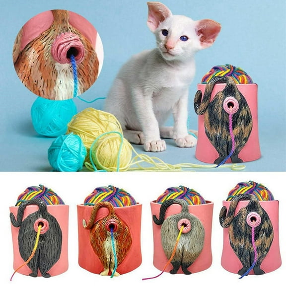 Cat Yarn Bowl Artwork with Hole Crochet Knitting Basket Holder Dispenser for Desktop Bedroom C