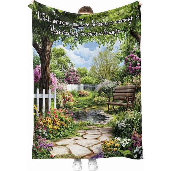 Memory Blanket Memorial Gifts Sympathy Bereavement Throw Garden Flowers Trees Floral Gifts for Women Men Wife Dad Mom Christmas Sisters Female Friends Streams Lakes Paths Blanket 50"x60"