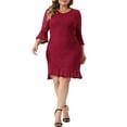 thumbnail image 2 of Agnes Orinda Women's Plus Size Engagement V Neck Fla Sleeve Ruffle Hem Lace Cocktail Bodycon Dress 1X Burgundy, 2 of 6