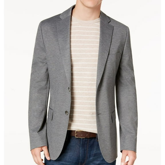Ryan Seacrest Mens Knit Heather Two Button Blazer Jacket, Grey, 44 Short