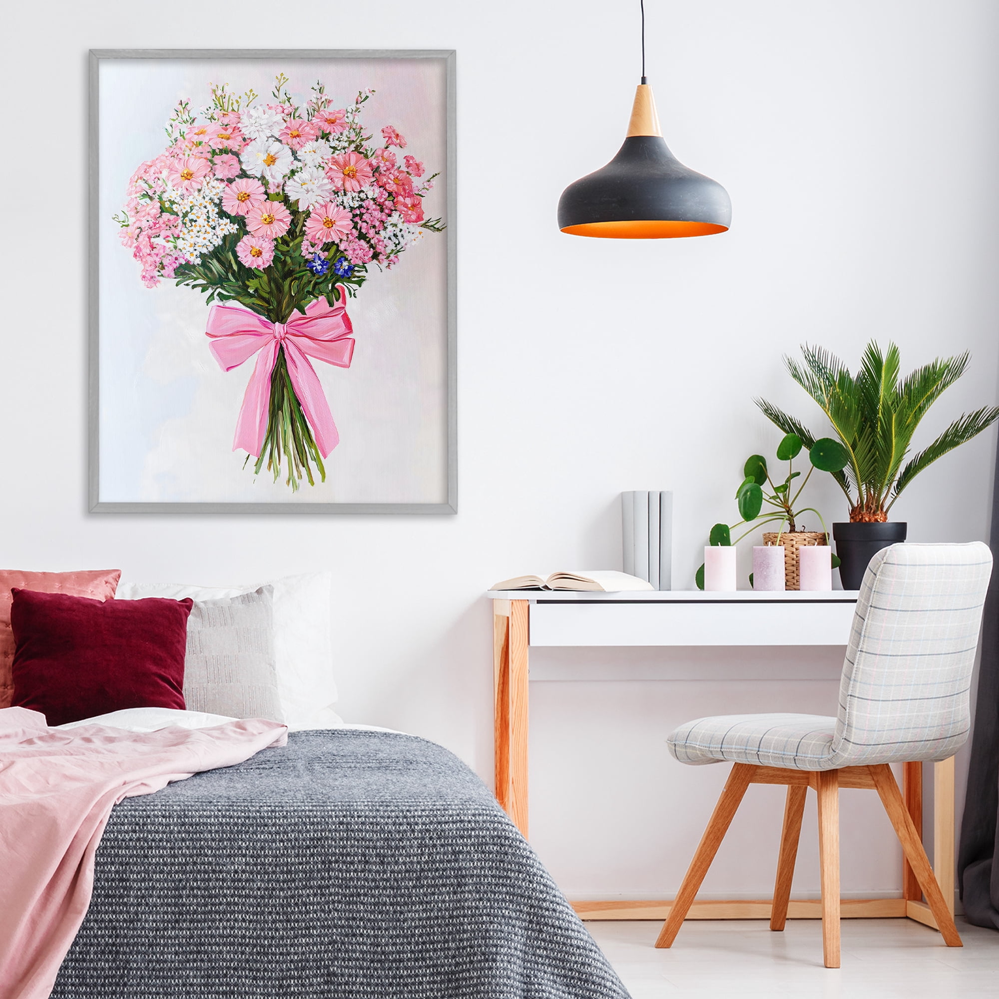 Stupell Industries Pink & White Tied Flower Bouquet Gray Framed Giclee Art, design by The Prints Vibe