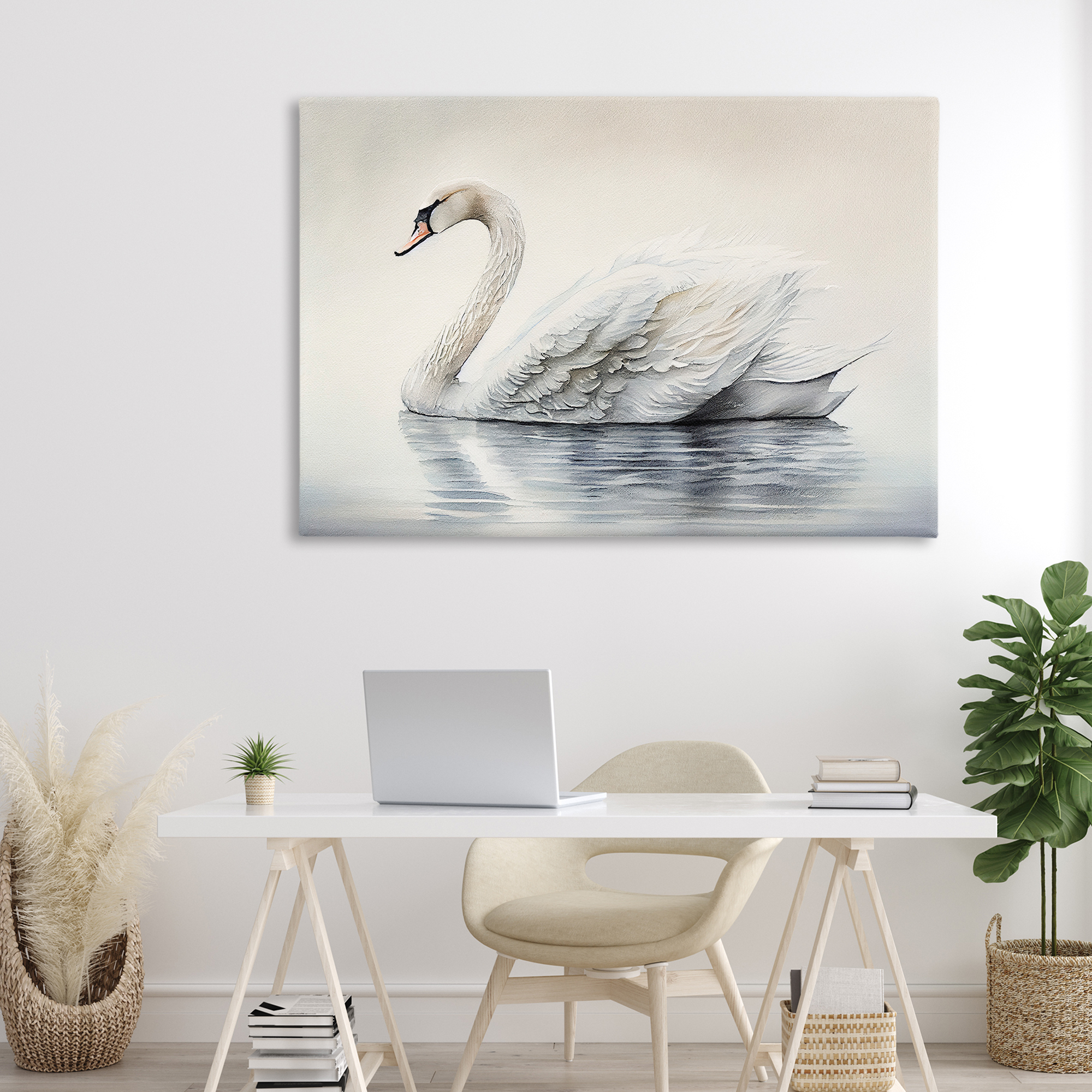 Elegant Floating Swan Canvas Wall Art, design by Sasha