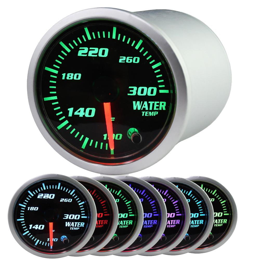 2'' 52mm Temp Gauge, Water Temp Gauge 7 Color LED Display Water