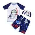thumbnail image 2 of Toddler&nbsp;Swimsuit&nbsp;Boy Quick Dry 3 Piece Fish Print Crew Neck Short Sleeve Shirt And Swim Shorts Cap Beach Baby Boy Bathing Suit White 7 Years-10 Years, 2 of 3