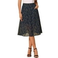 thumbnail image 1 of Falda Midi A-Line Floral Print Chiffon Vintage Verano M Azul Marino, 1 of 6