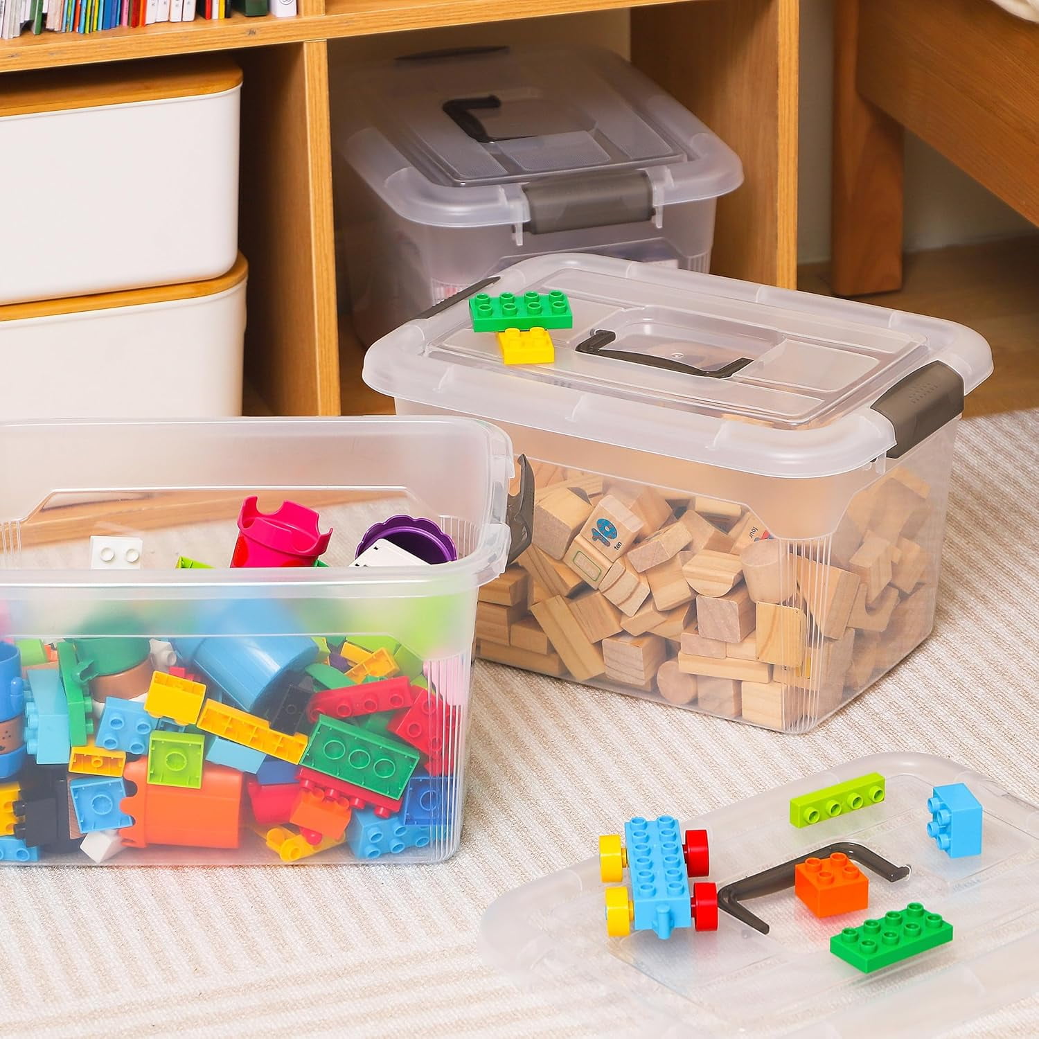 Small Storage Bin with Lids & Handle 14 Qt 4 Packs Clear Stackable Toy Organizer Craft for Kids Adult