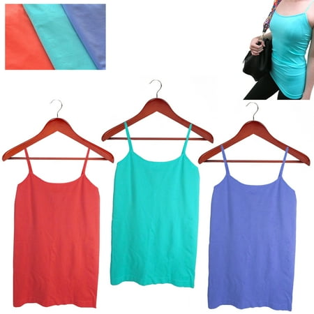 - 3 Womens Seamless Cami Camisole Tank Top Spaghetti Strap Layering Plain S/M L/XL