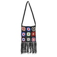 thumbnail image 3 of Women Crochet Shoulder Bag, Boho Casual Handbag, Ethnic Style Woven Handmade Hollow Out Knitting Bag, Tassel Purse Black, 3 of 7
