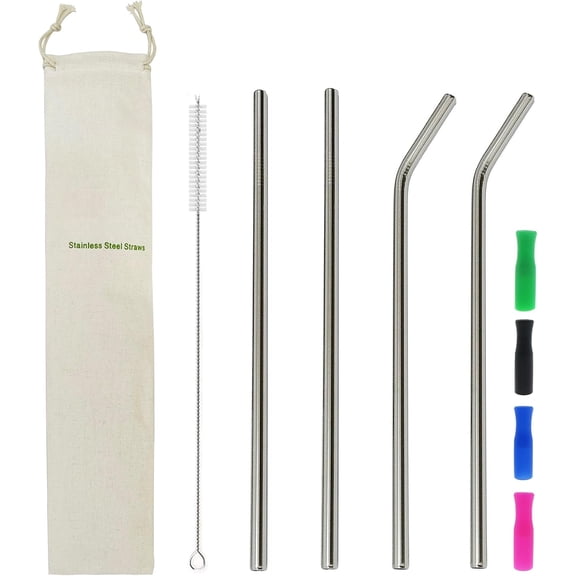 Stainless Steel Straws, 4 count 12" Ultra Long 0.3" Wide Metal Drinking Straws with Cleaning Brush for 40oz 64oz Tall Tumblers