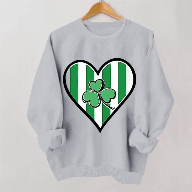 TaTaai Women Casual St Patrick's Day Printed Crew Neck Long Sleeve No Hood Sweatshirt Ladies Spring Daily Office Street Wear Soft Comfortable Machine Washable Stylish Top Gift