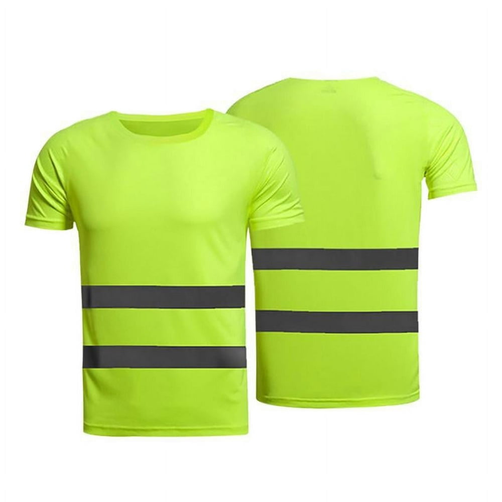 OUSITAID Reflective Safety T-Shirt Security Short Sleeve High Visibility Tees Tops Safe Gear For Road Work Construction Site Fluorescent Green XL Size