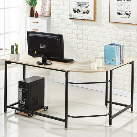 L-shaped Corner Computer Desk Workstation Home office Wood &Metal Large Size
