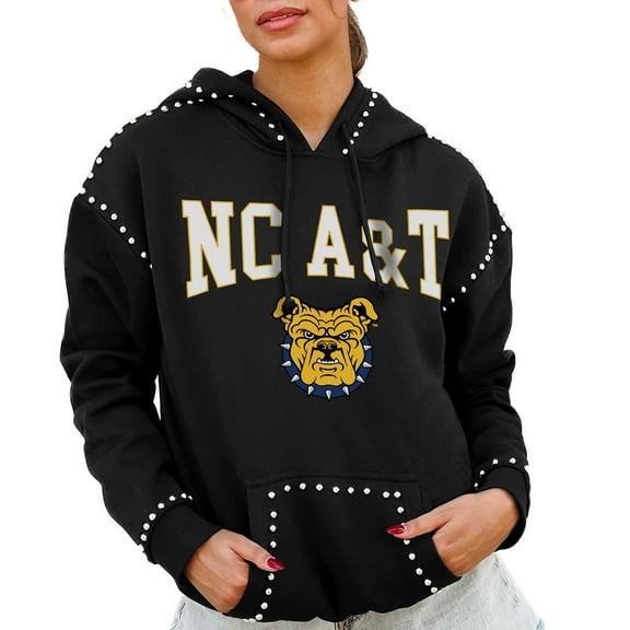 Women's Gameday Couture  Black North Carolina A&T Aggies Studded Pullover Hoodie