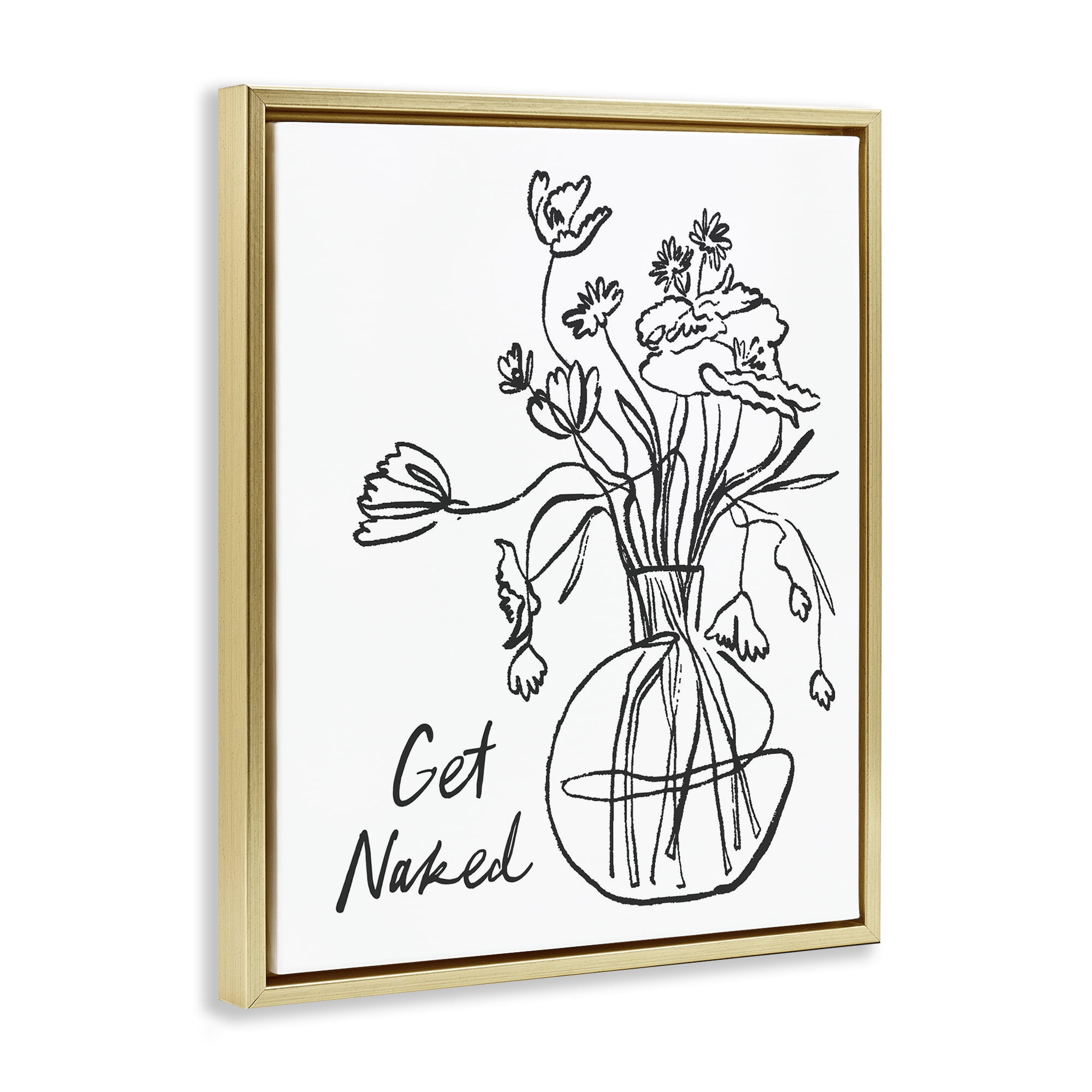 Stupell Industries Get Naked Flower Contour Gold Framed Floater Canvas Wall Art, design by Lettered and Lined