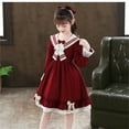 thumbnail image 6 of Otqutp Girls' Winter Dress Children Kids Toddler Girls Long Ruffled Sleeve Bowknot Lolita Skirt Princess Dress Outfits Girls Dress for 3-15Years(b-Wine,8-10 Years), 6 of 9