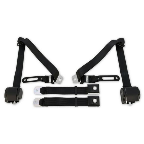 Scott Drake SB-3P-BK-PBSB 1968-1973 3 Point Seat Belt With Vintage Push Button